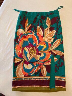Maeve Anthropologie Floral Pencil Skirt S Teal Orange Border Print